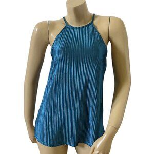 GREEN ENVELOPE Womens Size Small Turquoise Sleeveless Crinkle Tank Top Shirt